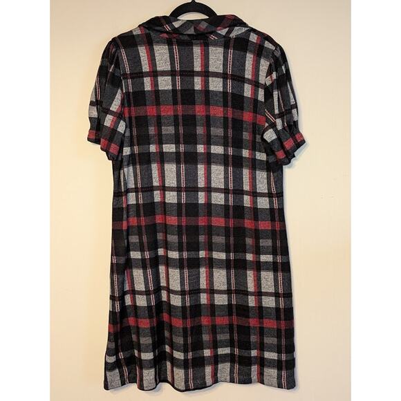 JH Jessica Howard Women's Size XL Short Sleeve Plaid Cowl Neck Pleated Dress Red - Picture 2 of 7